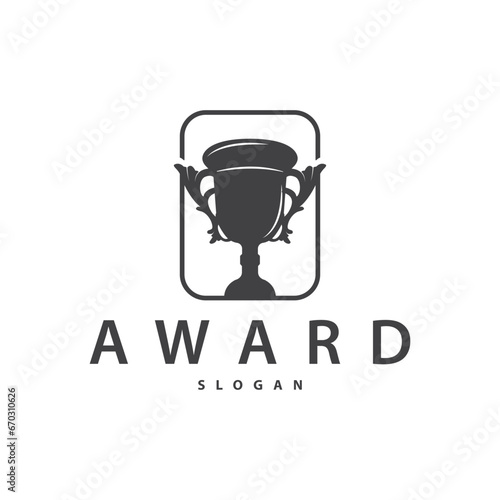 Trophy Logo  Sports Tournament Championship Cup Design. Minimalist Antique Victory Award