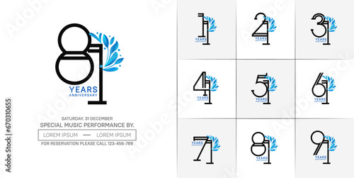 set of anniversary logotype black color with blue ornament for special celebration event