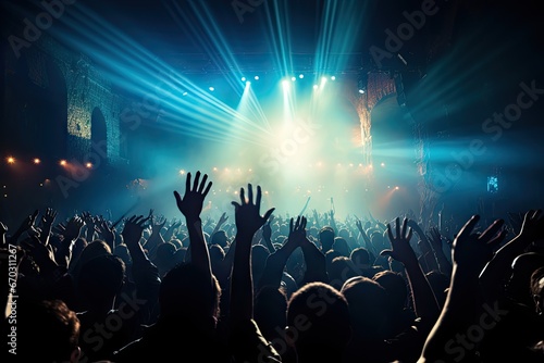 stage show musical honor hands raised concert people crowd music night nightlife disco up club dj fun event dance nightclub popular techno hand happy party entertainment silhouette photo