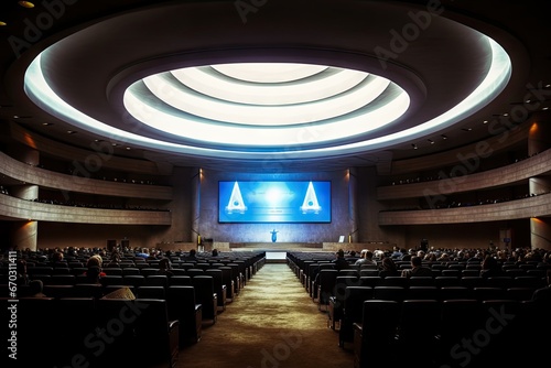 hall conference seminar presentation people group meeting communication business medium education indoor concept screen projection teaching learning audience room public information