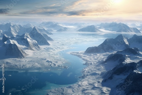 Breathtaking view of icy Greenland s majestic glaciers and mountains. Generative AI