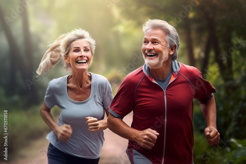 park together jogging couple active senior smiling couple senior jogging old running exercise park man elderly active people mature outdoors healthy exercising woman sport nature lifestyle