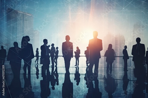 network people business silhouettes digital connection man team concept technology communication computer information cyberspace social strategy connect global line businessman electronic