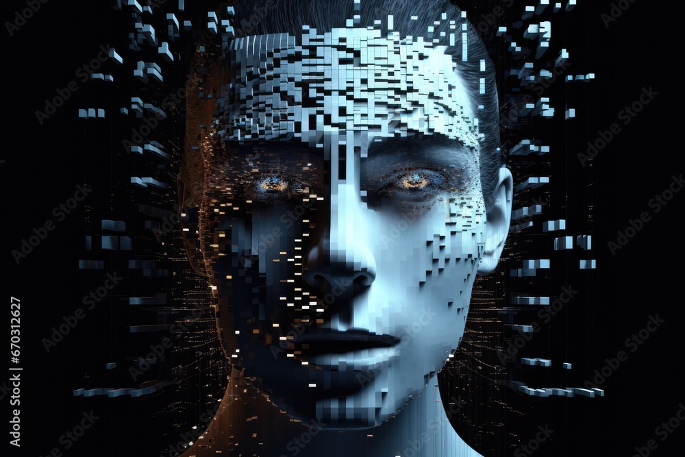 illustration 3d security cyber data big concept intelligence artificial face human gital abstract datum three-dimensional digital profile matrix id information connection computer database illustration 3d security cyber data big concept intelligence artificial face human gital abstract datum three-dimensional digital profile matrix id information connection computer database