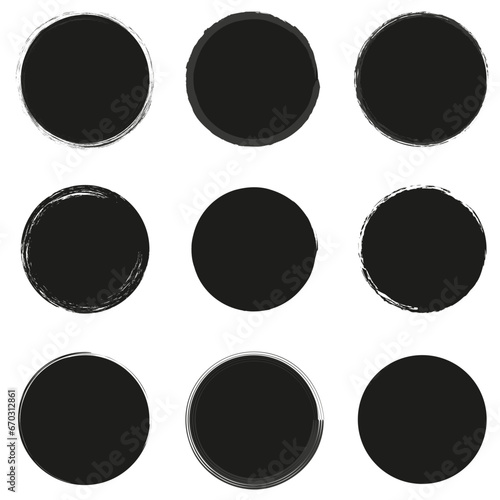 black graphic circles in grunge style. Vector illustration.