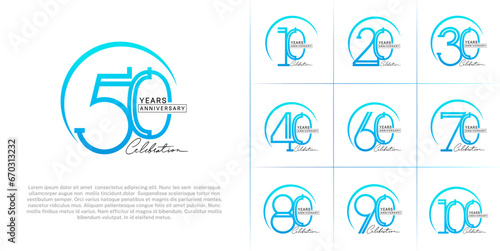 set of anniversary logotype blue and black color with handwriting for special celebration event