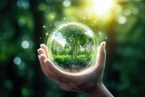 concept environment ecology background summer nature tropical tree green globe protecting hands  environment nature plant ecology earth energy green global icon background technology