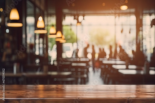 tone Vintage interior restaurant defocused blurry platform space table wooden Empty eatery display background blur cafes people hot drink shop abstract blurred bar surface light bokeh dining chair
