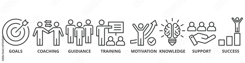 Mentoring banner web icon vector illustration concept with icon of goals, coaching, guidance, training, motivation, knowledge, support, and success Mentoring banner web icon vector illustration concept with icon of goals, coaching, guidance, training, motivation, knowledge, support, and success