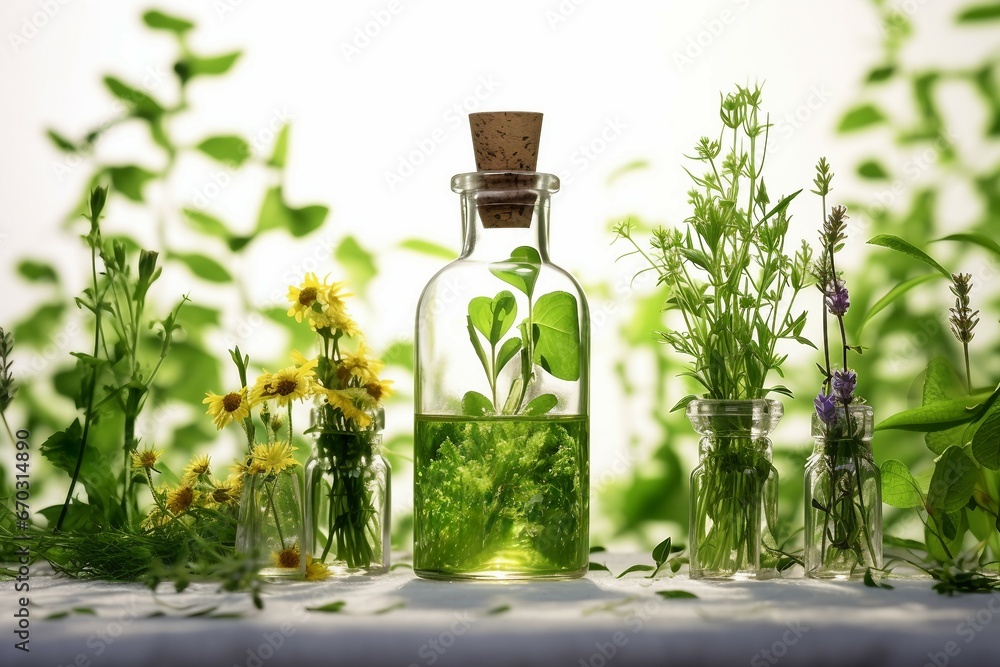 bottle essential oil herbs herb herbal natural organic plant medicine medicals ingredient kitchen leaf thyme treatment wellness spice spa rosemary sage nature cookery essence cooking collection - obrazy, fototapety, plakaty 