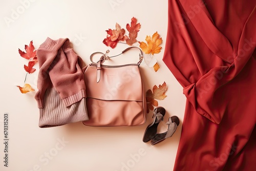 handbag sweater shoes trendy space copy view top clothes woman fashion autumn seasonal set concept female stylish accessory outfit style flat lay sale collection shoe glamour clothing season