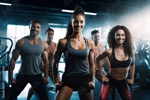 exercising gym people fit healthy group  gym physical exercise young fitness activewear fit exercise woman people man happy lifestyle healthy sport group strength friends athletic training photo