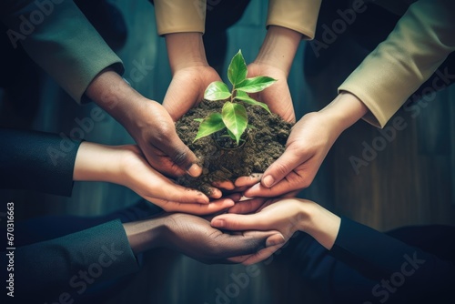 plant green eco holding together hands team partners union company ecosystem organization sustainability collaboration relationships human stacked hand partner organisation partnership photo