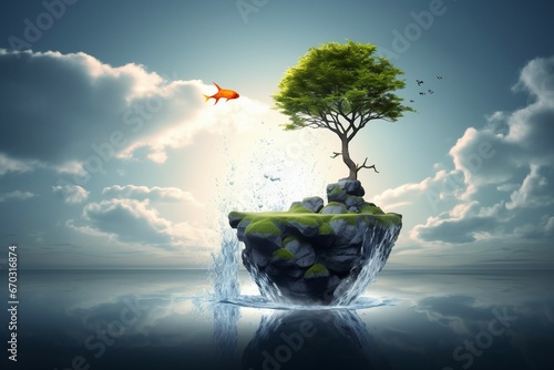 concept improvement rise goldfish fish determination brave business career success challenge chance change courage enticement tank experiment family flight high jump manager promotion size succeed