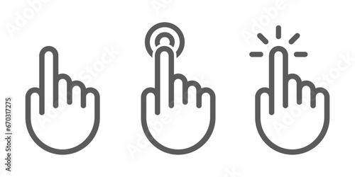 Pointing cursor, press icon, press button, cursor, click pointing hand. stock vector