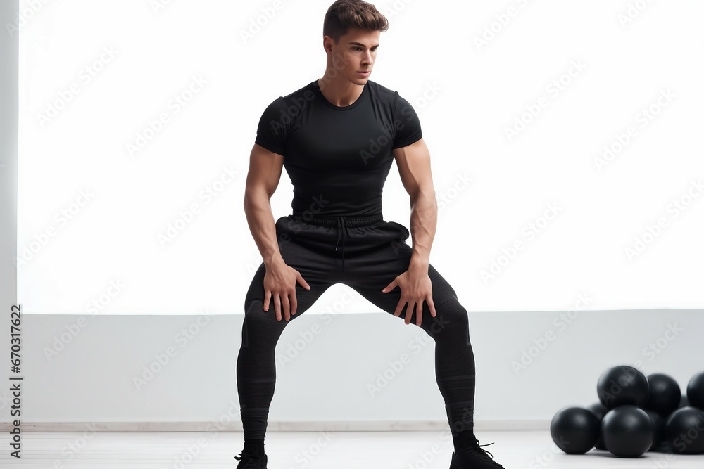 Obraz premium photo slim fitness model black sportswear isolated white background gym fit athlete physical exercise healthy cross lifestyle butt woman sport training girl athletic american equipment muscular