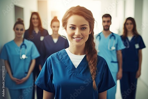 hosp colleagues medical standing doctor female smiling   health care doctor dependable clinic caring adult confident copy space corridor diverse ethnic expertise female general practitioner