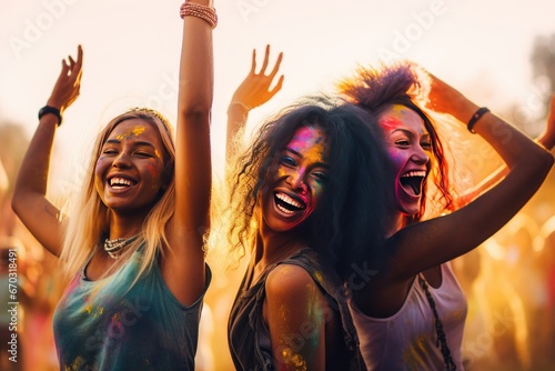 festival holi summer celebrating friends multiethnic colourful powder diversity fun holiday celebration dance crowd colours paint india diverse group together people descent photo
