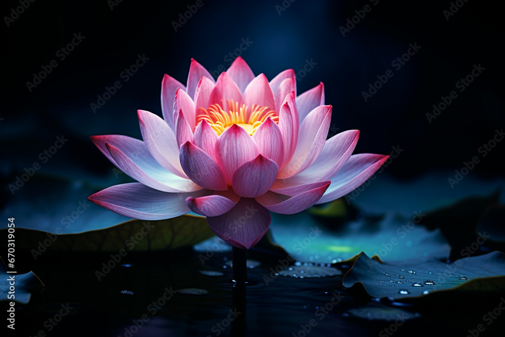 beautiful lotus gracefully poised on dark background