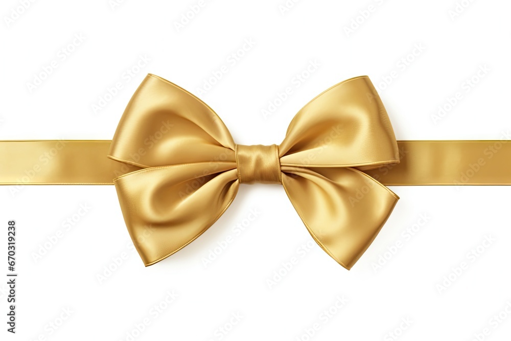 background white isolated bow gold ribbon christmas gift holiday decoration celebration present shiny birthday satin anniversary colours object party single ornate design textile closeup