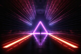 glow laser tunnel dark light neon figure geometric render 3d room background abstract stage wallpaper box graphic vibrant show perspective illustration space electric shape club led square game port