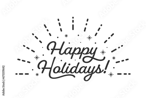 Happy holidays! - ホリデー･クリスマスのシンプルな挨拶の文字とキラキラのあしらい - はがきサイズ