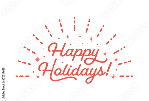 Happy holidays! - ホリデー･クリスマスのシンプルな挨拶の文字とキラキラのあしらい - はがきサイズ