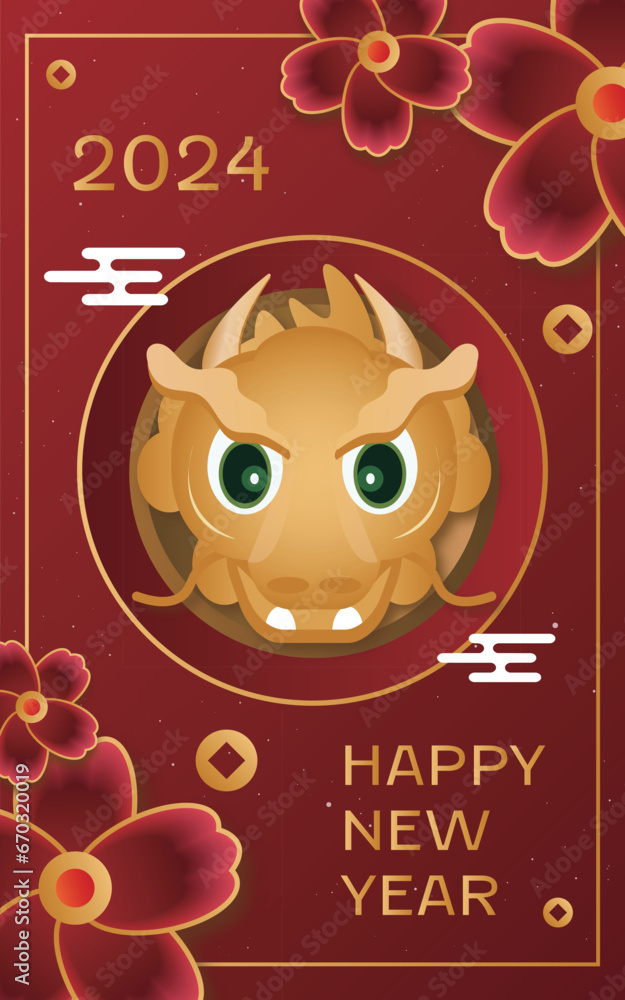 Vector traditional Chinese New Year, happy golden dragon