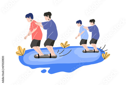 Flat illustration kids playing traditional game together 