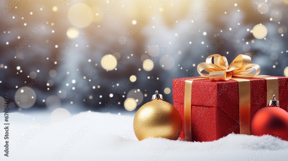 Christmas giftbox on snow background under a christmas tree Christmas giftbox on snow background under a christmas tree