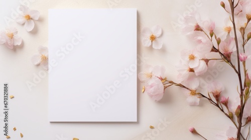 Mockup card birthday wedding background white table paper top greeting view stationery. Card blank postcard mockup birthday frame gift mock flatlay design green leaves happy desk template composition. photo