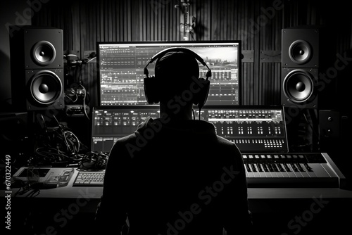 photo white black silhouette studio home project music electronic produce man production record sound audio producer recording professional create composer