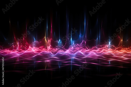 rendering 3d equalizer background waves musical sound showing music abstract datum wave big voice audio beat digital analysis future grid code sonic binary canvasses black blue blur bokeh