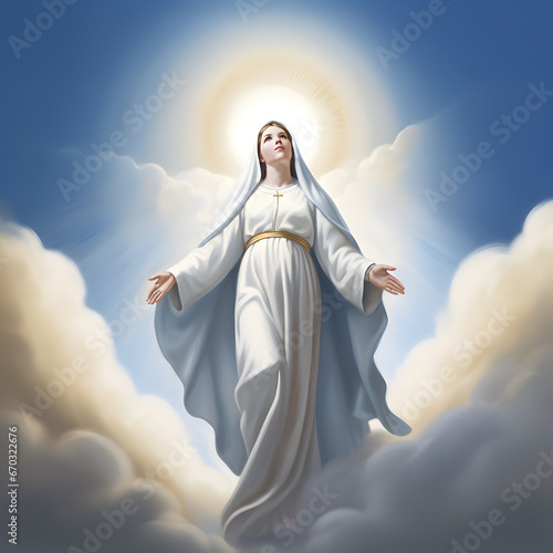 Portrait of lady of grace, Virgin Mary in the sky