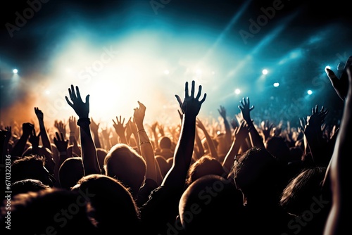 concert music live raised hands crowd festival gig act entertainment audience celebration backlight band worshipful cheering club dancing event