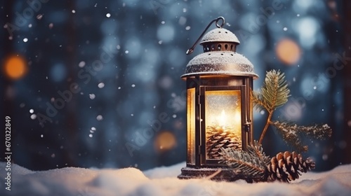 christmas lantern in the snow  generated by AI © herry