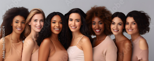 Diverse group of women standing together, multicultural female beauty, diversity concept.