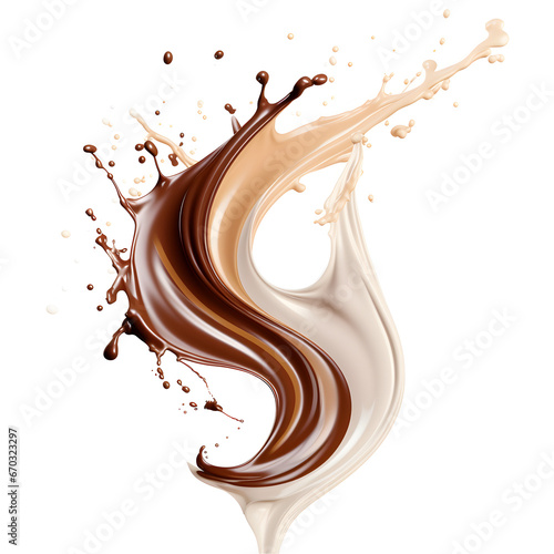 Chocolate vanilla splash with white background