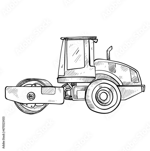 Heavy Equipment Vehicle steamroller handdrawn