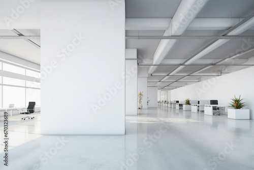 wall mock interior office space open White modern design light furniture corporate business floor empty room building indoor chair window table workplace desk work clean bright architecture hall photo