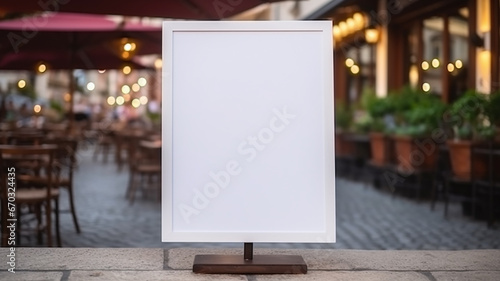 menu on the street in front of the restaurant  blank white form  copy space for advertising