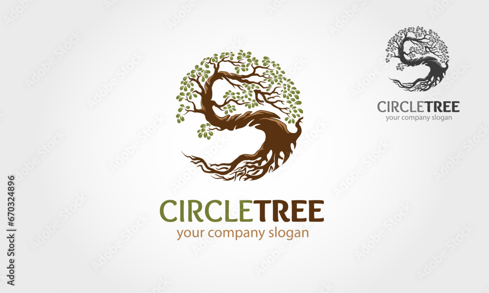 Fototapeta premium Circle Tree Vector Logo Template. Circle tree silhouette of a tree, vector logo illustration.
