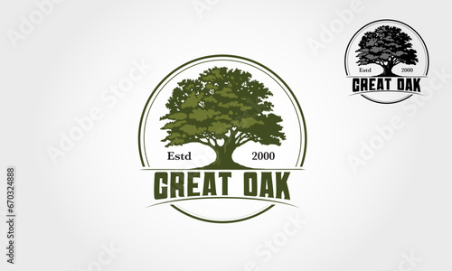 Great Oak tree logo illustration. Vector silhouette of a tree.