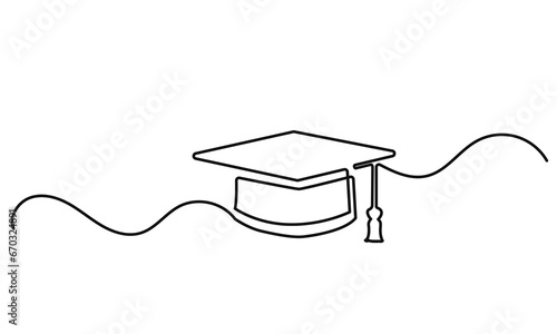 Single continuous line drawing of the graduation cap. graduation cap icon. concept of ongoing line graduation cap hat, education, graduation, success, black and white Vector illustration.