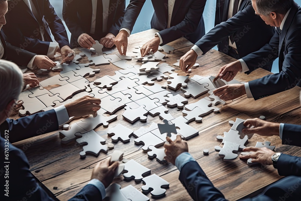 puzzle people business   puzzle business solution idea piece team jigsaw businessman people cooperation connection concept teamwork modern table success strategy symbol creative - obrazy, fototapety, plakaty 