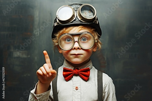Idee eine hat Brille Kind pupil idea children hand kindergarten spectacle learn school raise nerd clever humor funny look fun play thought finger young know inspiration fly forefinger warning photo