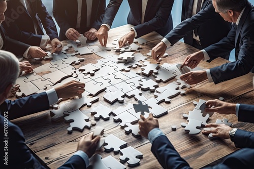puzzle people business   puzzle business solution idea piece team jigsaw businessman people cooperation connection concept teamwork modern table success strategy symbol creative photo