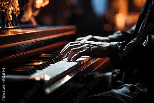 up close synthesizer playing pianist hands piano music keyboard hand instrument play musician black key white finger sound jazz musical player concert