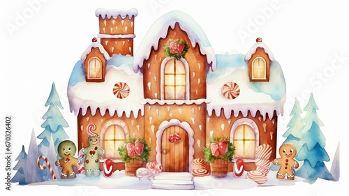 gingerbread house isolated on a white background, christmas dessert, holiday greeting tradition