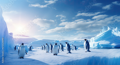 antarctic penguins on the icebergs photo